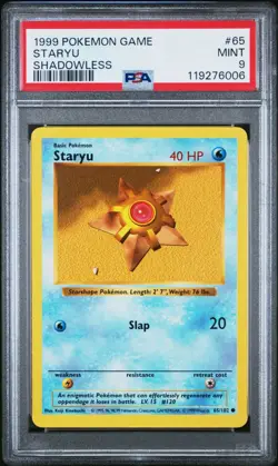 1999 POKEMON GAME BASE SET 65 STARYU SHADOWLESS PSA 9 MINT - Image 1