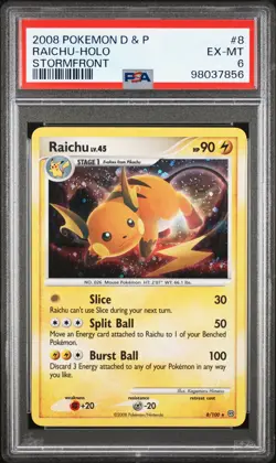 2008 POKEMON DIAMOND & PEARL STORMFRONT #8 RAICHU-HOLO PSA 6 - Image 1