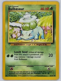 Bulbasaur - Base Set - 44/102 - Common - Pokemon Card - Unlimited Edition - MP - Image 1