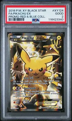 Pokemon Pikachu EX XY124 Promo Red & Blue Collection Full Art PSA 2 - Image 1