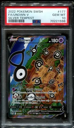 PSA 10 GEM MINT Unown V 177/195 Silver Tempest Pokemon Card - Image 1