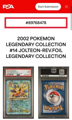 2002 Pokemon Jolteon Reverse Foil Legendary Collection #14 Rev Holo PSA 9 - Image 3