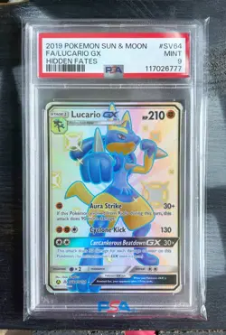 Pokemon Card PSA 9 MINT - LUCARIO GX (Full Art) #SV64 - 2019 Hidden Fates - S.V. - Image 1