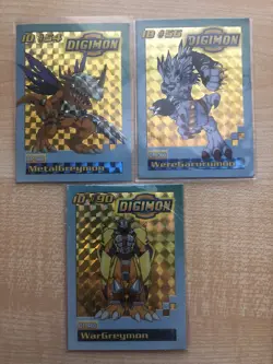 Digimon Bandai 1999 Holo Cards (Metalgreymon, Weregarurumon, Wargreymon NIP!) - Image 1