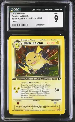 CGC 9 MINT Dark Raichu 2000 Team Rocket 1st Edition 83/82 Holo Pokemon Card - Image 1