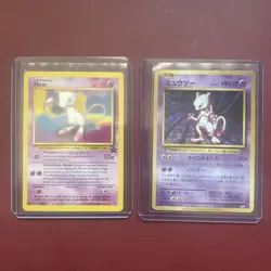 Mew Black Star Promo 9 and Mewtwo Base Set Holo First Edition Pokemon Card promo - Image 1