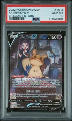 2022 Pokemon SWSH Brilliant Stars #TG16 FA Mimikyu V PSA 10 Gem Mint W/ Acerola - Image 1
