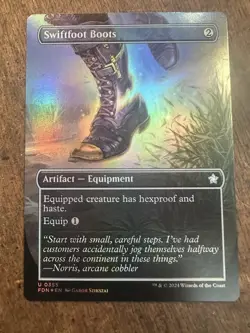 FOIL Borderless SWIFTFOOT BOOTS mtg NM Foundations 1 Unc - Image 1