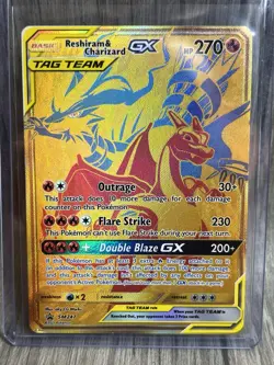 Pokemon Card TCG - Reshiram & Charizard GX SM247 Black Star Promo Gold Card NM - Image 1