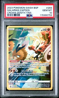 2023 POKEMON SWSH BLACK STAR PROMO CROWN ZENITH TINS #283 GALARIAN ZAPDOS PSA 10 - Image 1