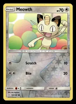 Meowth 125/181 Reverse Holo S&M Team Up Pokemon Card - Image 1
