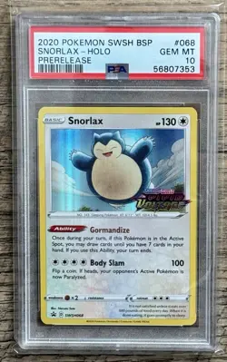 Pokemon Snorlax SWSH068 Vivid Voltage Prerelease Card PSA 10 - Image 1