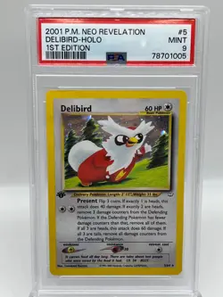 Delibird 5/64 Neo Revelation 1st Ed Holo Rare Vintage Pokemon Card PSA 9 MINT - Image 1