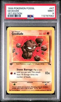1999 P.M. POKEMON GAME FOSSIL 1ST EDITION GEODUDE #47 PSA 9 MINT - Image 1