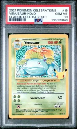 PSA 10 Venusaur 15/102 Celebrations Classic Collection Holo Graded Pokemon Card - Image 1