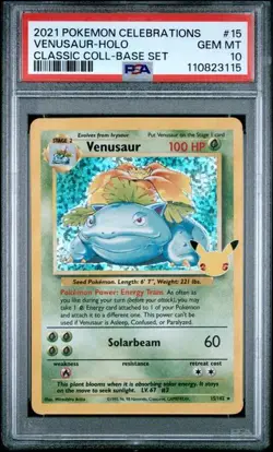 PSA 10 Venusaur 15/102 Celebrations Classic Collection Holo Graded Pokemon Card - Image 1
