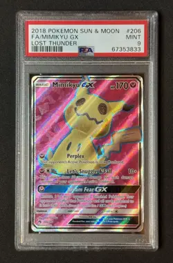 Mimikyu GX 206/214 PSA 9 Pokemon Lost Thunder Sun Moon Full Art Ultra Rare Card - Image 1