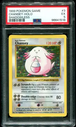 PSA 5 Chansey Shadowless Holo Rare Base Set 1999 Pokemon Card #3 - Image 1