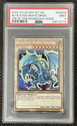 2022 Yu-Gi-Oh Blue-Eyes White Dragon 1st 1 Tin GODS Secret Rare MP22-EN266 PSA 9 - Image 1