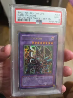 Yugioh 2003 Dark Paladin 1st Edition MFC-105 Mint Ultra Rare Error Art PSA 9 - Image 1
