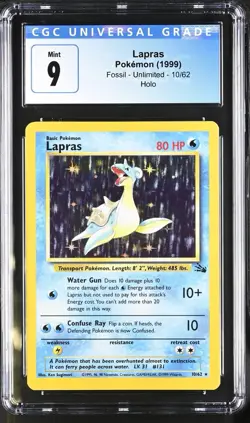 CGC Mint 9 Lapras 1999 Pokemon Fossil Unlimited Holo Rare 10/62 - Image 1