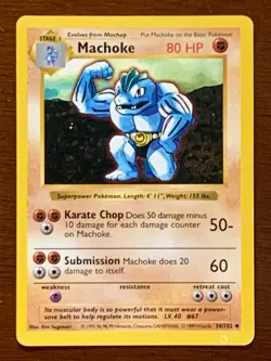 1999 Pokemon Base Shadowless #34 Machoke Uncommon 34/102 - Image 1