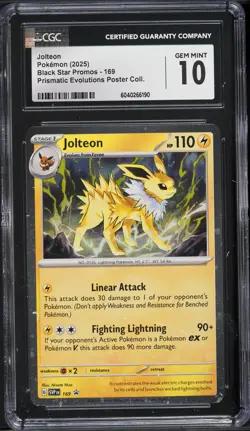 2025 Pokemon SV Black Star Promo Prismatic Evolutions Jolteon #169 CGC 10 GEM - Image 1