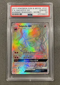 2017 POKEMON SUN & MOON BURNING SHADOWS SECRET #151 FULL ART/SALAZZLE GX PSA 10 - Image 1