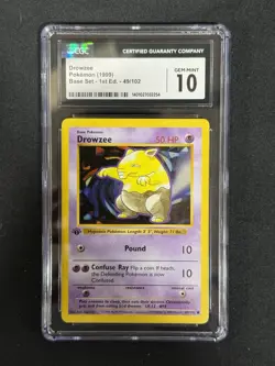 1999 Pokemon Drowzee 1st Edition Shadowless CGC 10 Gem Mint 49/102 Base Set - Image 1