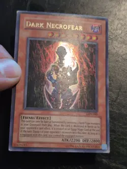 Yu-Gi-OH! ULTRA RARE HOLO CARD DARK NECROFEAR LON-065 1996 VINTAGE PRINT MP - Image 2