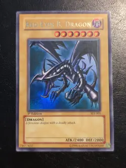 Yu-Gi-Oh! ULTRA RARE HOLO CARD RED EYES B. DRAGON SDJ-001 1ST LP - Image 1