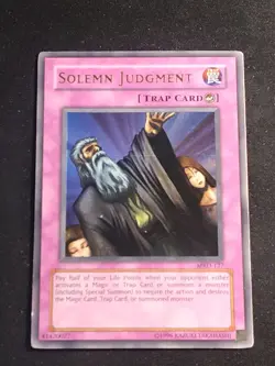 Solemn Judgment Yu-Gi-Oh Card MRD-127 Unlimited Ultra Rare Lightly Played LP - Image 1