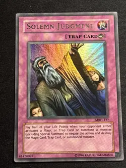 Solemn Judgment Yu-Gi-Oh Card MRD-127 Unlimited Ultra Rare Lightly Played LP - Image 1