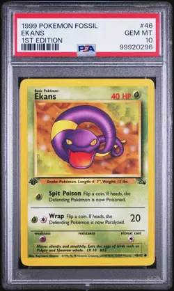 1999 Pokemon 1st Edition Fossil # 46 Ekans PSA 10 Card GEM MINT! Trusted Seller! - Image 1