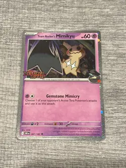 Pokemon Team Rocket's Mimikyu 087/182 Pre Release Promo Destined Rivals Stamped - Image 1