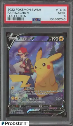 2022 Pokemon SWSH Lost Origin #TG16 FA Pikachu V PSA 9 MINT - Image 1