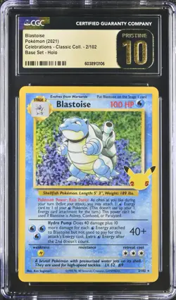 CGC 10 PRISTINE Blastoise 2/102 Holo Pokemon Celebrations Classic Collection - Image 1