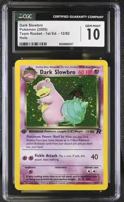 CGC 10 GEM MINT Dark Slowbro Team Rocket 1st Edition 12/82 Holo Pokemon Card - Image 1