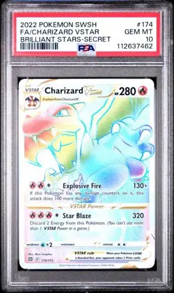 PSA 10 Gem Mint SWSH Brilliant Stars Charizard VSTAR 174/172 SR POKEMON - Image 1