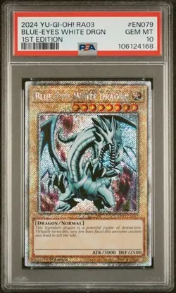 2024 Yu-Gi-Oh! Blue-Eyes White Dragon RA03-EN079 Platinum Secret Rare PSA 10 - Image 1
