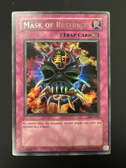 Yugioh Mask of Restrict LON-018 Unlimited Edition Ultra rare Lightly Played - Image 1