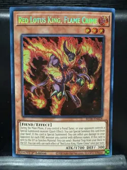 Red Lotus King, Flame Crime BLTR-EN028 Secret Rare ScR Mint 1st Edition Yugioh - Image 1
