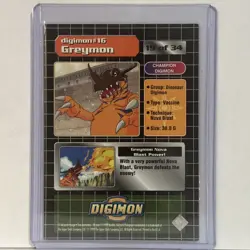 1999 Digimon Card Greymon #16 HOLO 19 of 34 - Image 2