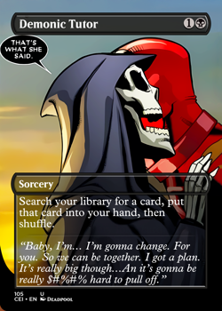 Demonic Tutor Deadpool Foil Custom sticker MTG Marvel - Image 1
