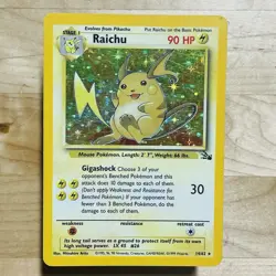 Vintage 1999 Raichu 14/62 Fossil Holo Rare LP English Pokemon TCG WOTC Card - Image 1