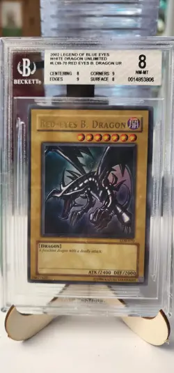 Beckett 8 Near Mint Red Eyes B. Dragon Unlimited LOB-070 Yugioh Card - Image 1
