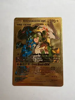 Gold Foil Pokemon Fan Art Card Collection Reshiram & Zekrom GX Tag Team NM - Image 1