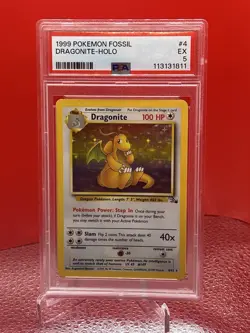 1999 Pokemon Fossil #4 Dragonite Holo PSA 5 - Image 1
