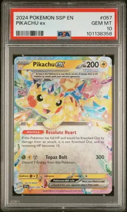 2024 POKEMON SSP EN-SURGING SPARKS #057 PIKACHU EX PSA 10 - Image 1