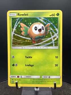Rowlet SM22 Sun & Moon Black Star Promo Cosmos Holo Pokemon Card - Image 1